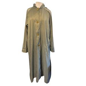 Maralyce Ferree Womens Hooded Coat L Olive Green Button-Up Lightweight